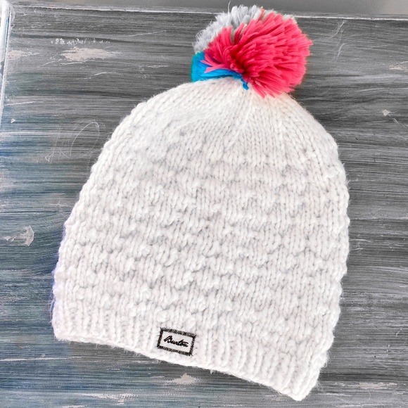 Burton Accessories - Burton Snowboards white chunky knit ski hat hot pink pompom stocking hat